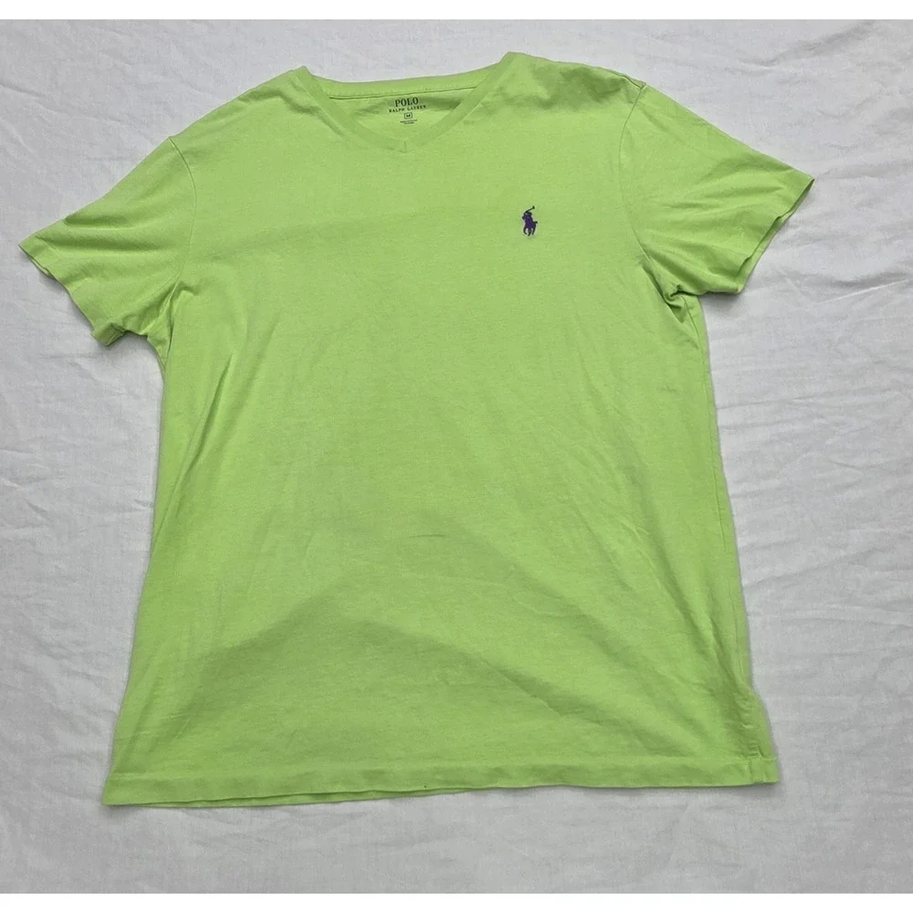 Polo Ralph Lauren Green 100% Cotton V-neck Casual T-shirt Men's Size Medium
